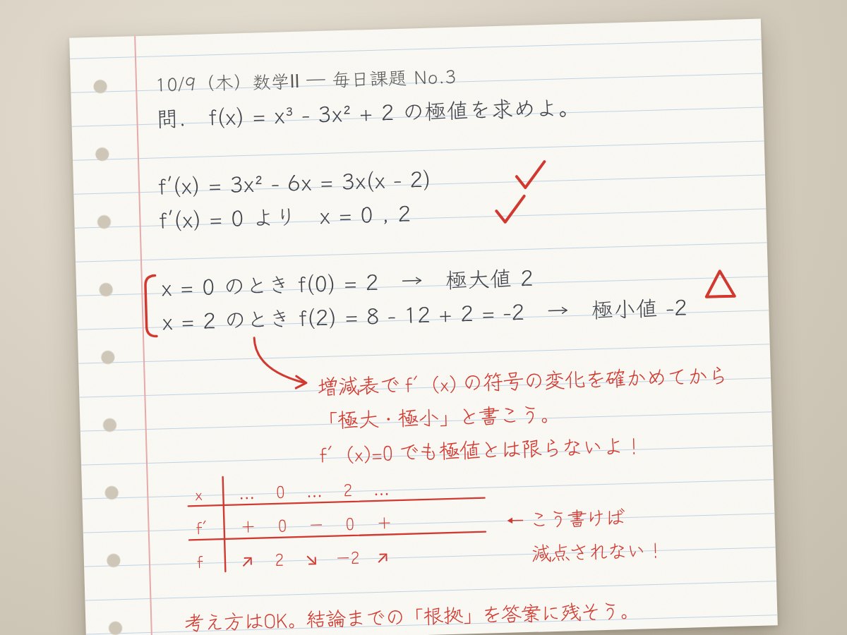 毎日課題の答案に講師が考え方のコメントを添えた例